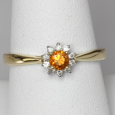 Orange Montana Sapphire & Diamond 14kt Gold Flower Ring